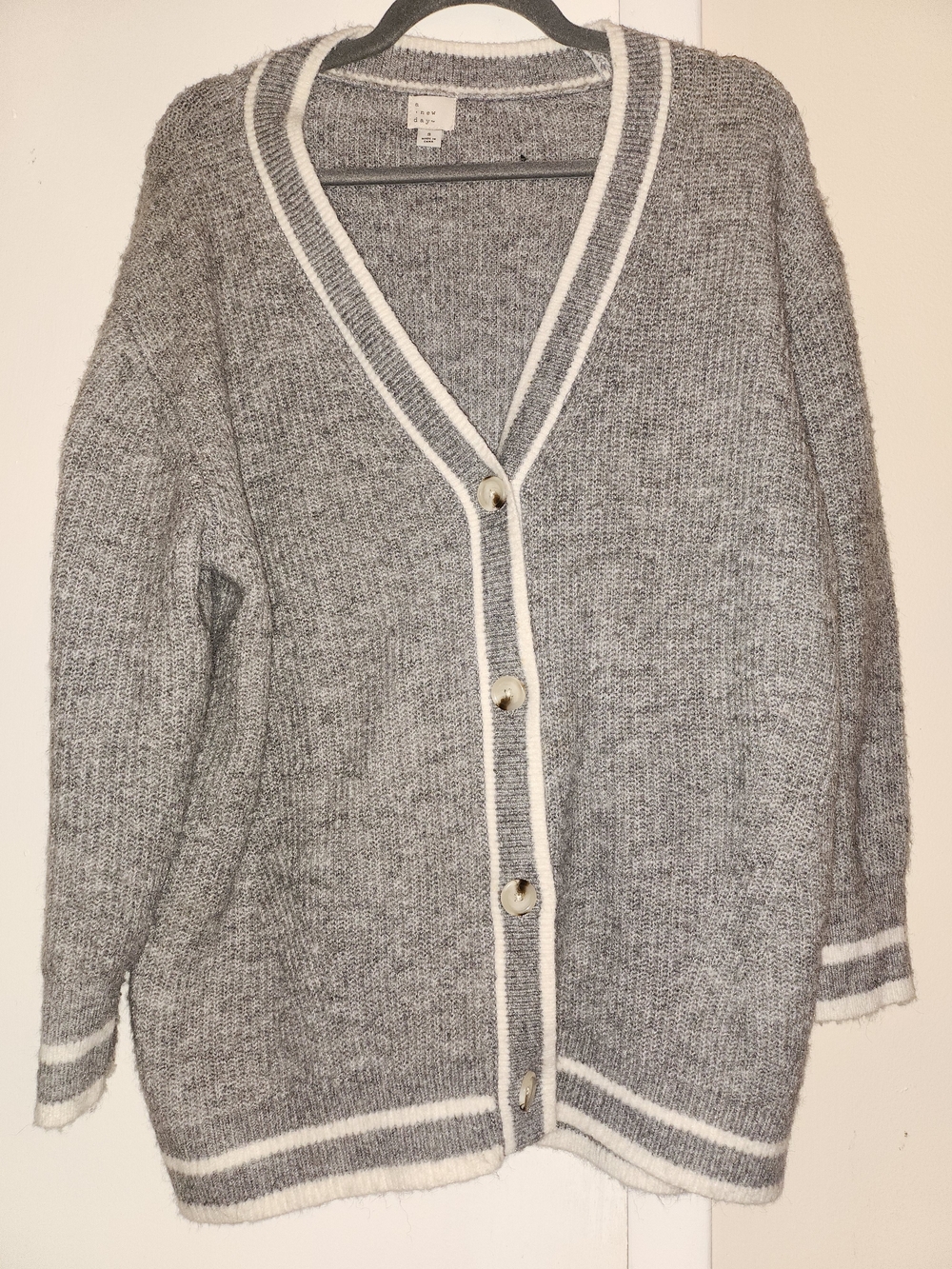Cozy Grey Button-Up V-Neck Cardigan Sweater